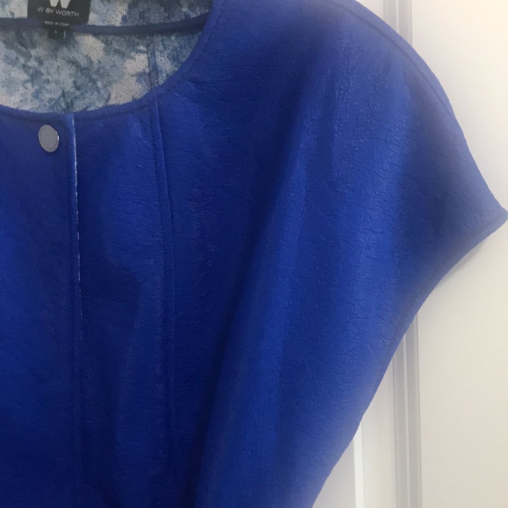 W By Worth Size L Electra Blue Textured Vegan Belted Vest With Front Slit Pocket